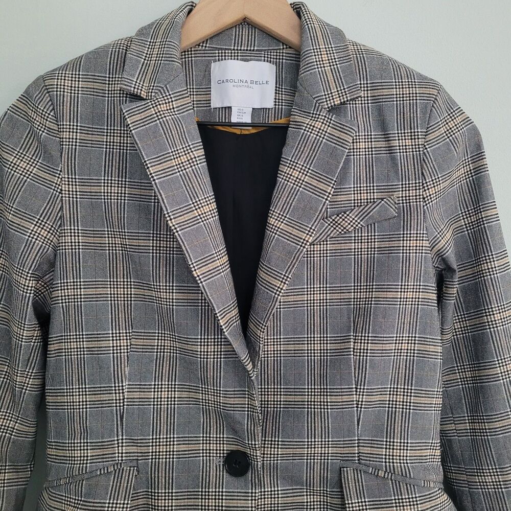 Carolina Belle Montreal Blazer Plaid Womens Small Pockets Button Lined Work